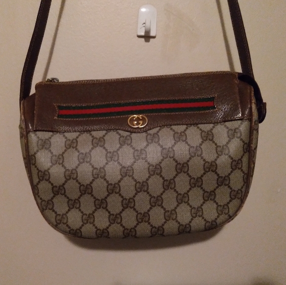 Vintage Gucci‎ Brown and Tan monogram Shoulder Bag *some wear*